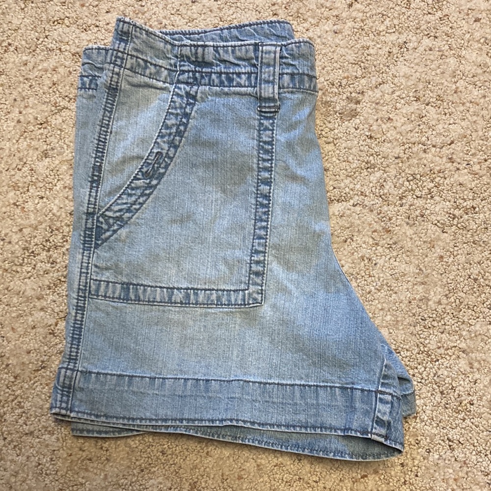 Hi Rise Denim Jean Cargo Shorts